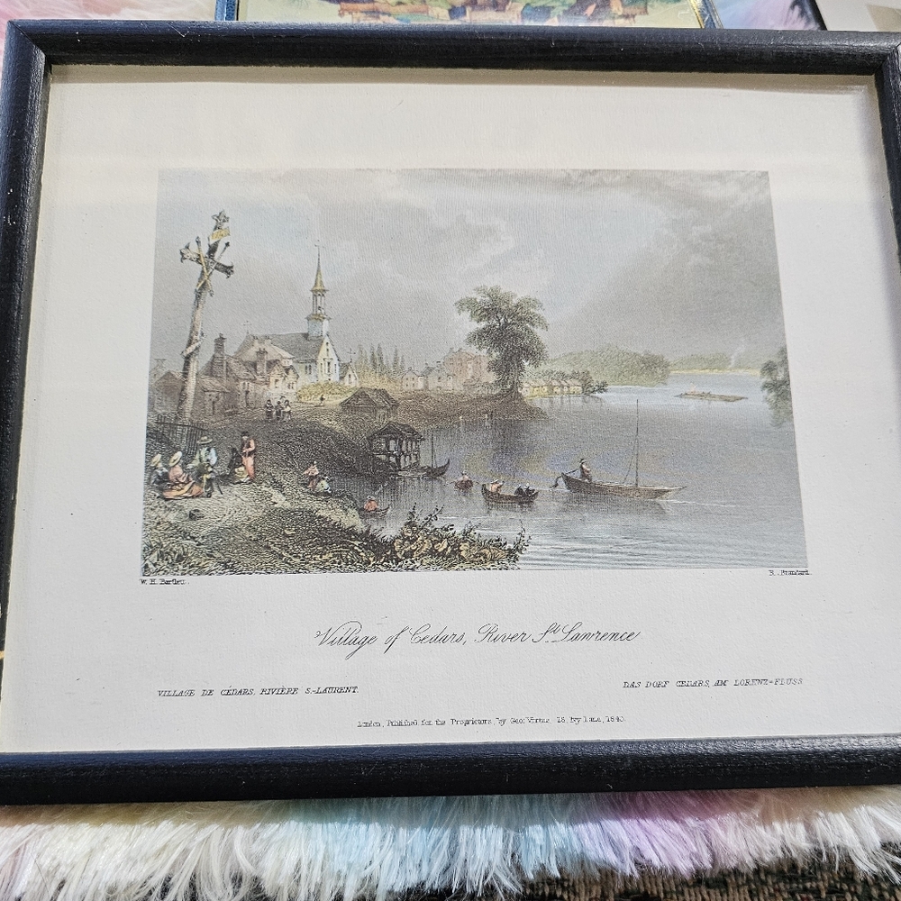 Antique Lithograph Village of Cedars River St Lawrence by William Henry Bartlett